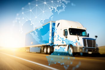 Container Truck on Highway Graphic stock photo