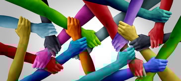 Diverse Employee inclusion and united workers in the workplace as diverse people working together in society for tolerance and respect of multicultural business integration in a 3D illustration style